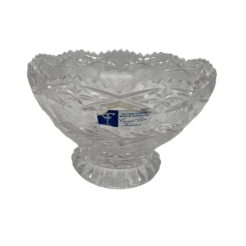Vintage Crystal Clear Industries Etched Glass Candy Bowl 6" Across Yugoslavia